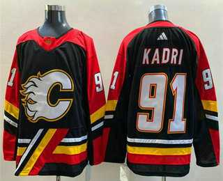 Men%27s Calgary Flames #91 Nazem Kadri Black 2022 Reverse Retro Stitched Jersey->carolina hurricanes->NHL Jersey